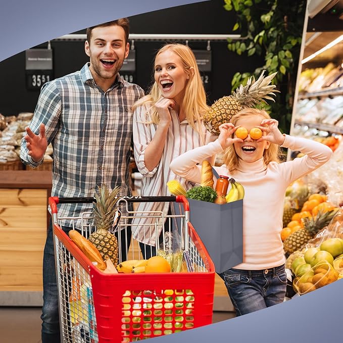 Reginary Reusable Totes Bags - 100 Pcs Non Woven Grocery Handle Bags for Shop Events & Retail Store (Dark Gray)