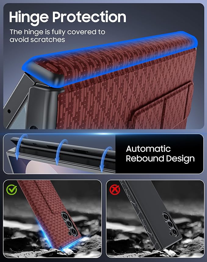 for Samsung Galaxy Z Fold 6 Case with Hand Strap & Kickstand & Hinge Protection, Ultra Slim Skin Feel Pattern Printing Full Body Shockproof Phone Case for Z Fold 6, No Screen Protector (Red)