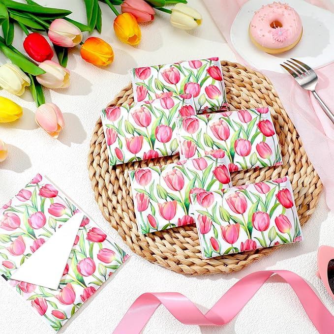 PerKoop 100 Pack Pocket Tissues Travel Slim Packs Small Facial Tissues Wallet Size Toilet Paper for Travel Guest Wedding Supplies, 4 Styles (Tulip)