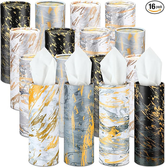 Thenshop 16 Pack 7.1x2.7" Car Tissues Cylinder with 7.1x5.9" Napkin 3 Ply Facial Tissues Bulk Round Boxes Paper Tubes Decorative Container for Car Cup Holder Home Travel Everyday Refill
