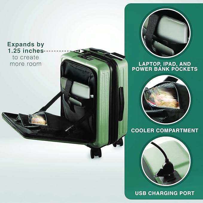 Luggage Sets 3 Piece, 22 Inch Carry on Luggage and 24 Inch Suitcases with Wheels Spinner, Durable Hard Shell Suitcase Set, Expandable Travel Suitcase, Sage Green