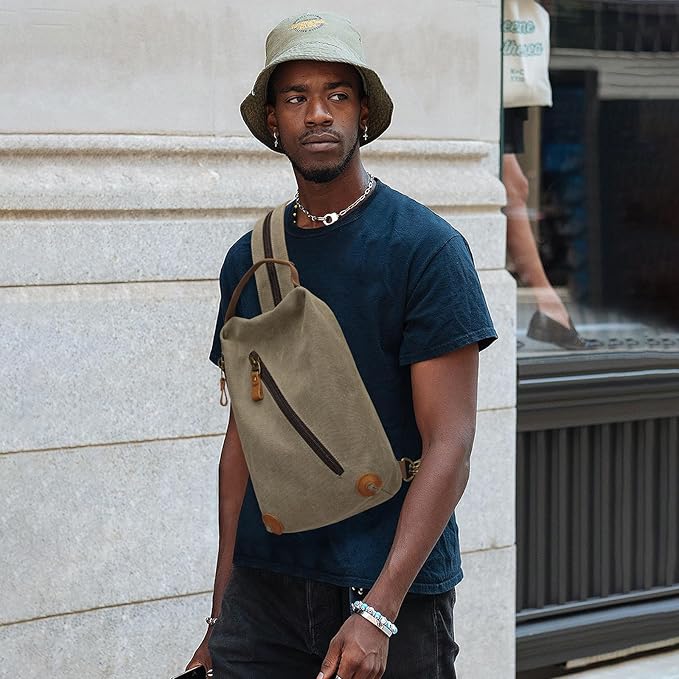 KL928 Canvas Sling Bag crossbody Bags Small Backpack Pack Travel Purse convertible purses for Women Men