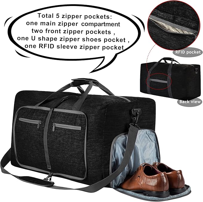 Vomgomfom Travel Duffle Bag for Men,65L 85L 115L Foldable Travel Duffel Bag with Shoes Compartment Overnight Bag for Men Women