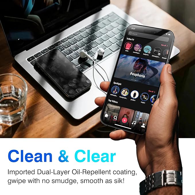 EZ-GLAZ- 4 Pack for iPhone 16 Screen Protector [6.1"] With 2 Pack Camera Lens Protector, 9H+ Hardness 12FT Military Grade Shatterproof Scratch Resistant Durable Tempered Glass Film with Flawless Fit Kit, HD Clear