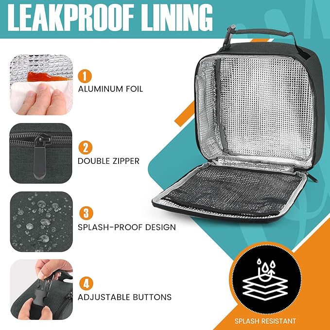 Lunch Bag for Men/Women, Reusable Lunchbox for Adult, Small Insulated Lunch box, Lunch Tote Bag for Office, Work, Picnic - Black