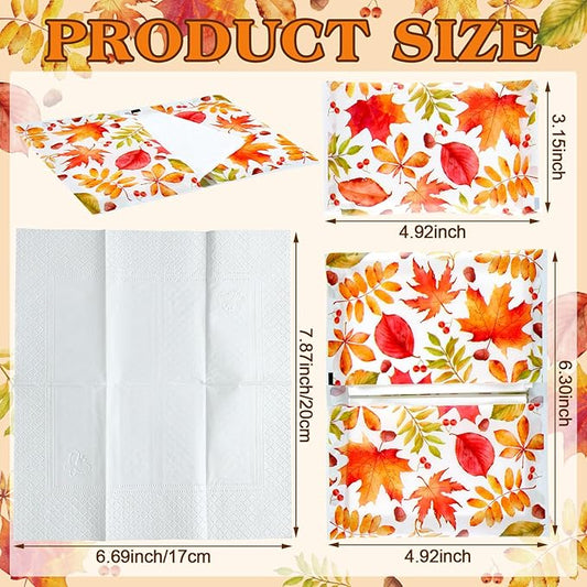 PerKoop 100 Packs Travel Size Tissues Disposable Pocket Facial Tissues Bulk for Travel Wedding Guest School Wallet Purse Home Supplies, 1000 Sheets 3 Ply(Fall Leaf)