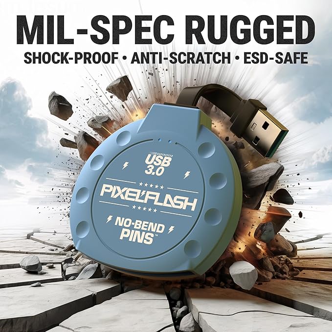 PixelFlash CF Card Reader (Blue) - Compact Flash Memory Card Adapter with Cabled USB 3.0, 5GB/s File Transfer, No-Bend Pins, Supports UDMA-7, Anti-Slip & Anti-Scratch, Compatible to Most Brands & OS