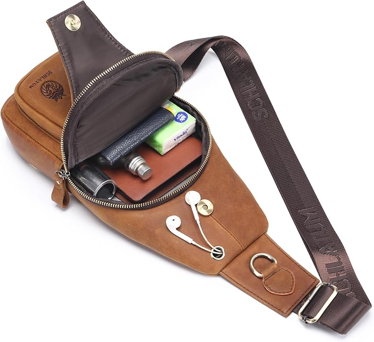 LUKZIJAES Genuine Leather Sling Bag for Men