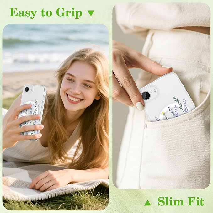 ZTOFERA for iPhone 16e Magnetic Case Compatible with Magsafe, Aesthetic Floral Pattern Design Cute for Girl Women,Anti-Drop Protective Hard Phone Cover for iPhone 16e-Lavender