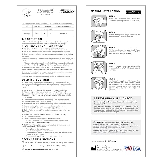 AccuMed BNX N95 Mask Black MADE IN USA Particulate Respirator Protective Face Mask (10-Pack, Approval Number TC-84A-9315 / Model H95B)