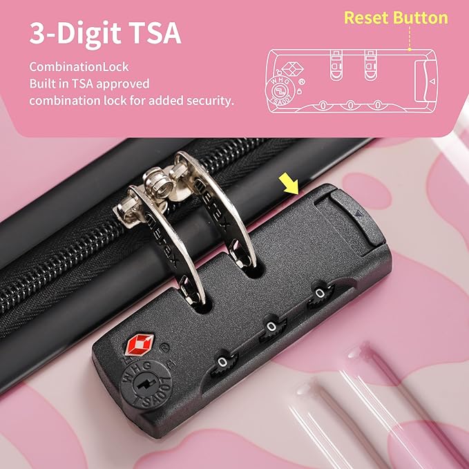 Merax Luggage Sets 3 Piece, Hardside Suitcase Set with Spinner Wheels, Lightweight Printing Luggage Carry on,20+24+28 IN,Pink