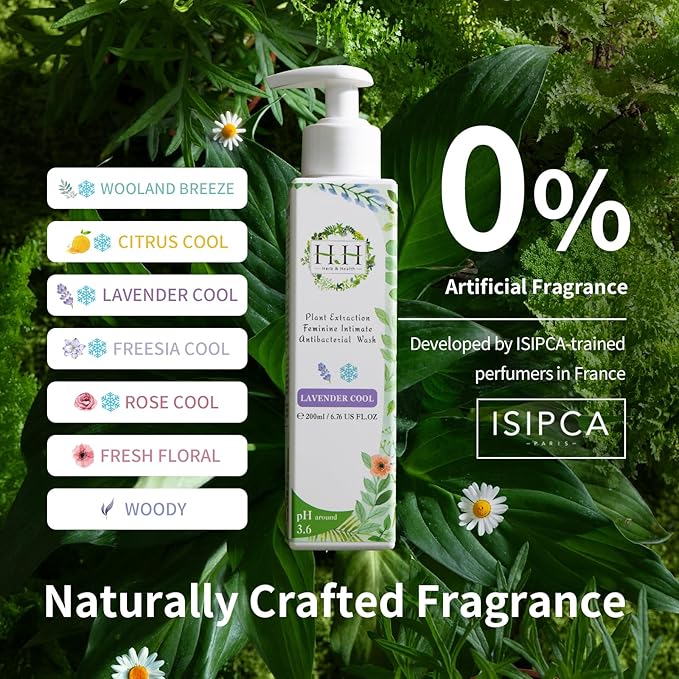 HH Herb & Health Feminine Wash for Women, pH3.6 Lactobacillus Cleanser with Botanical Extracts, Hydrating & Cooling Intimate Care for Odor Dryness and Itch, Sensitive Skin Safe, Fresh Floral Scent