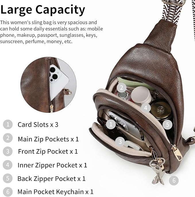 Crossbody Bags for Women Anti Theft Small Sling Handbag with Zipper Lock Vegan Leather RFID Blocking Chest Pure