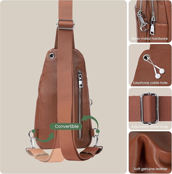 befen Genuine Leather Small Sling Bag for Women Anti-Theft Crossbody Chest Bags Fanny Packs for Travel with RFID Card Slots