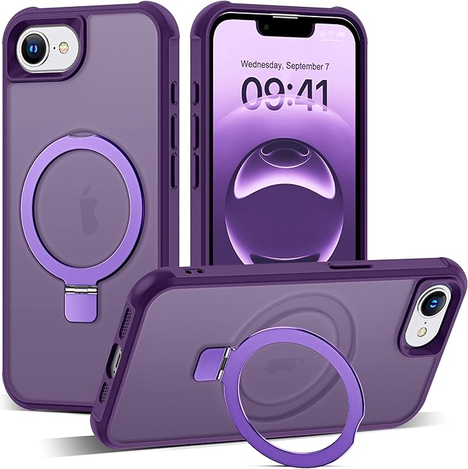 Compatible with iPhone 16E Case with Invisible Magnetic O-Ring Stand Military-Grade Translucent Case for iPhone 16E 6.1" 2025 [Compatible with Mag-Safe][Great Grip Feeling], Purple