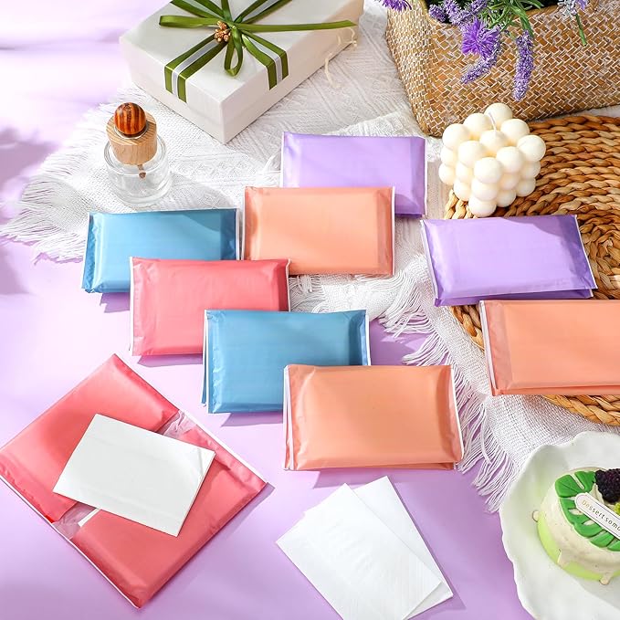 PerKoop 100 Pack Pocket Tissues Travel Slim Packs Small Facial Tissues Wallet Size Toilet Paper for Travel Guest Wedding Supplies, 4 Styles (Morandi Style)