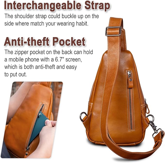 Genuine Leather Sling Bag for Men and Women Crossbody Shoulder Bag Sling Backpack Chest Purse Cross Body Pouch