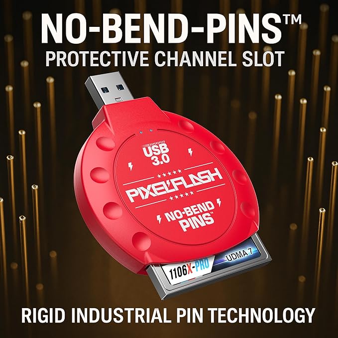 PixelFlash CF Card Reader (Red) - Compact Flash Memory Card Adapter with USB 3.0, 5GB/s File Transfer, No-Bend Pins, Supports UDMA-7, Anti-Slip & Anti-Scratch, Compatible with Most Brands & OS