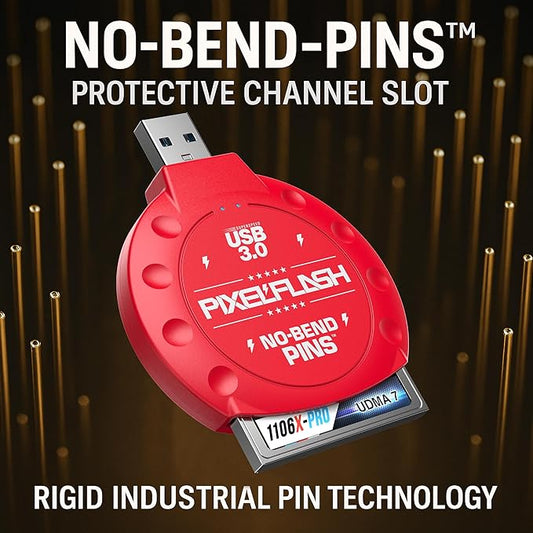 PixelFlash CF Card Reader (Red) - Compact Flash Memory Card Adapter with USB 3.0, 5GB/s File Transfer, No-Bend Pins, Supports UDMA-7, Anti-Slip & Anti-Scratch, Compatible with Most Brands & OS