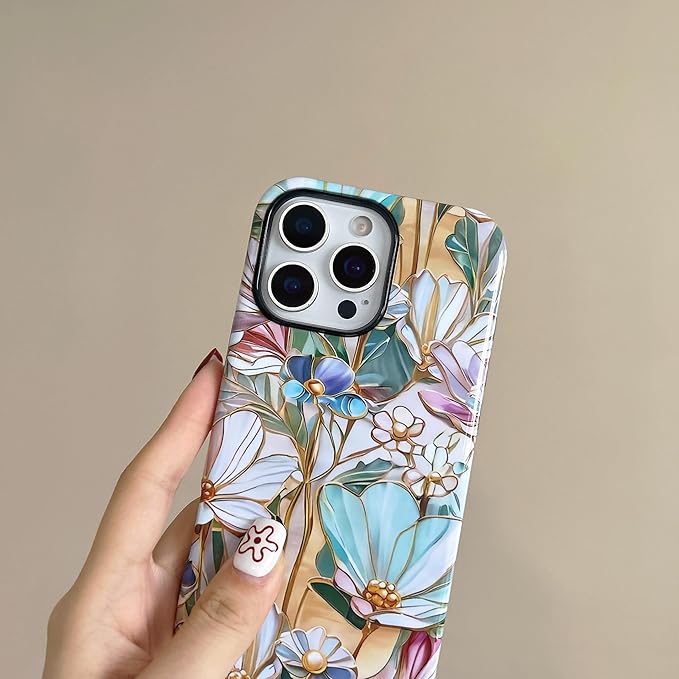 QLTYPRI Flower Case for iPhone 16 Pro Max, Aesthetic Cute Floral Phone Case for Girls Women, Protective Hybrid 2-Layer Hard Shell Silicone Cover Durable Shockproof Phone Cover - Bloom Flower