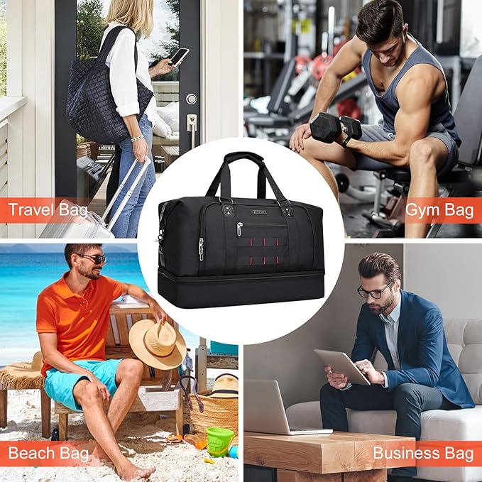 WITZMAN Travel Duffle Bags for Men Weekender Bags with Toiletry Bag Sets Carry On Overnight Bag 55L （B696 Black）