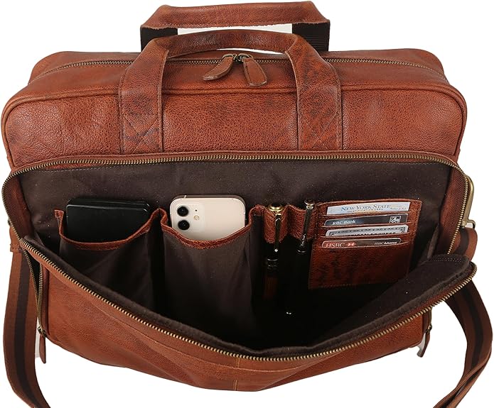 KomalC 16 Inch Leather briefcases Laptop Messenger Bags for Men and Women Best Office Satchel Bag