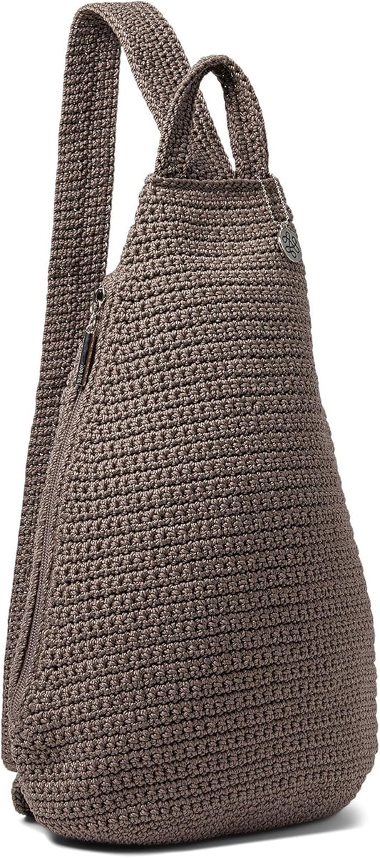 The Sak Geo Sling Backpack in Crochet, Single Sling Shoulder Strap, Mushroom