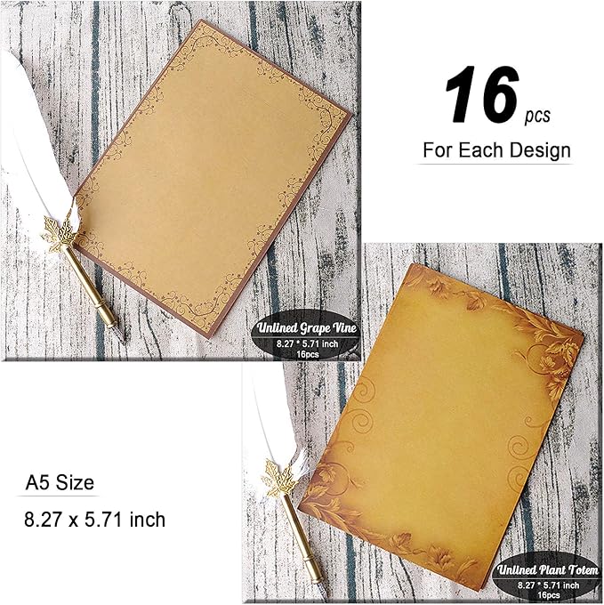 128 Sheets 8 Style Vintage Stationary Paper, 5.7 x 8.3 inch A5 Size 100gsm Kraft Floral Printed Letter Writing Stationery Bulk Set for Personalized Letters, Creative Poems, Lyrics, Notes, etc.