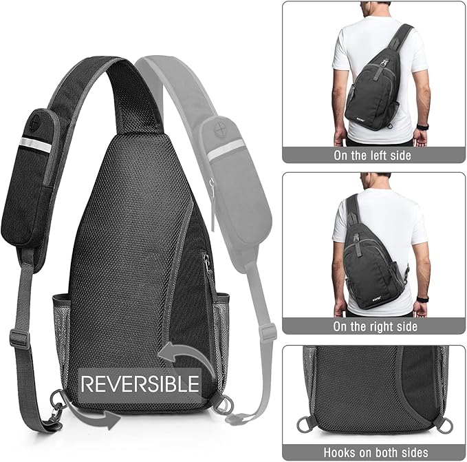 G4Free Sling Bag RFID Blocking Sling Backpack Crossbody Chest Bag Daypack for Hiking Travel(Black)