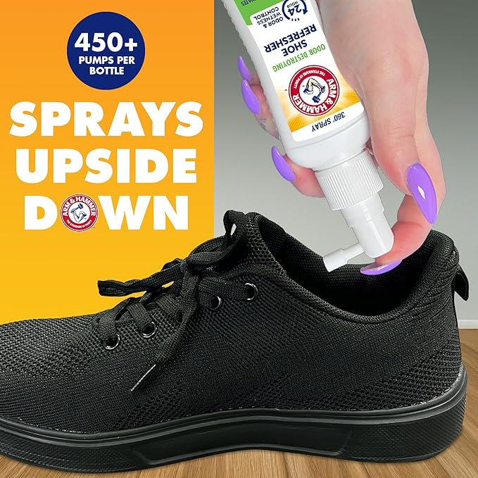 Arm & Hammer Shoe Refresher Spray, Odor Eliminator for Sneakers, 24 Odor & Wetness Control, Aerosol-Free Shoe Deodorizer Spray, Fresh Rain Scent, 3.4 oz