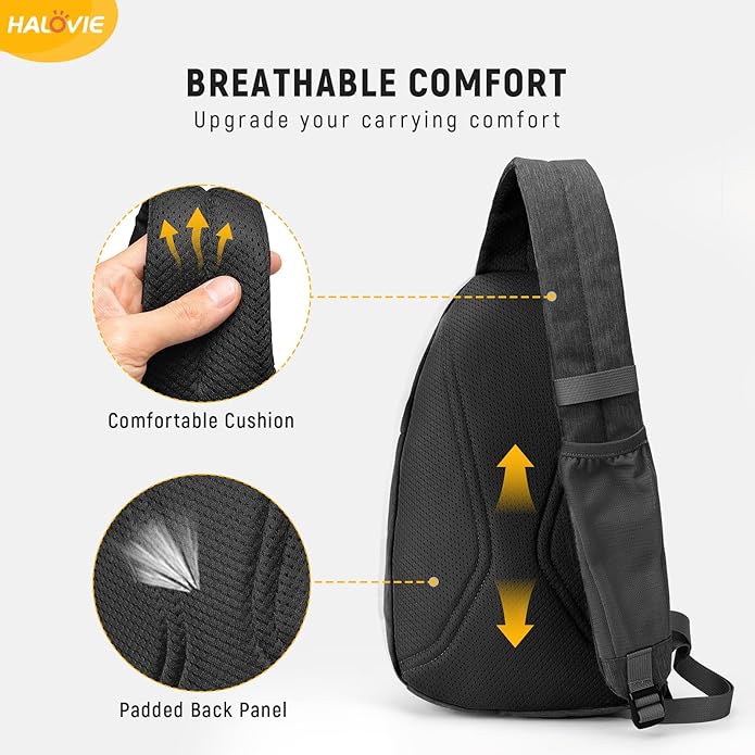 HALOVIE Anti Theft Crossbody Sling Bag RFID Travel Sling Backpack Lightweight Hiking Shoulder Chest Bag for Walking Work