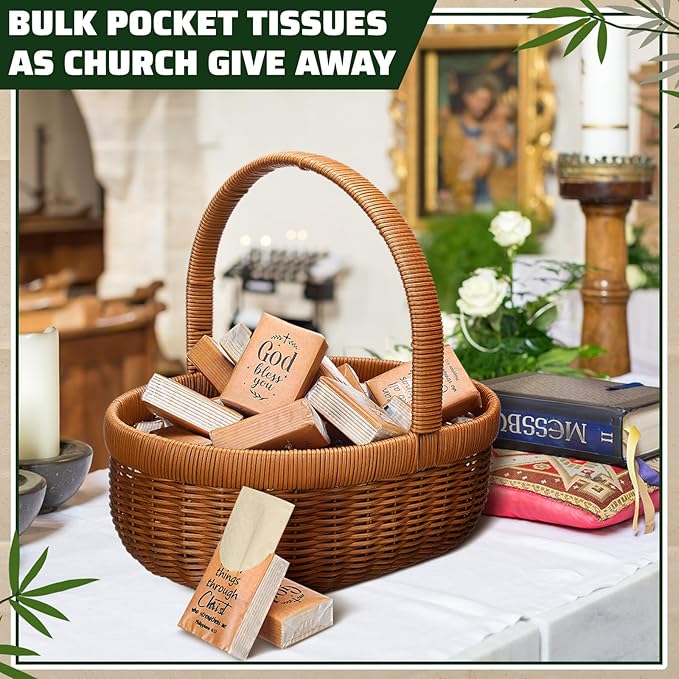 Ctosree 50 Pack Christian Pocket Tissues Bible Verse Travel Packs Bulk 500 Sheet Small Tissues Pocket Packs 3 Ply Mini Travel Size Individual Religious Party Favor