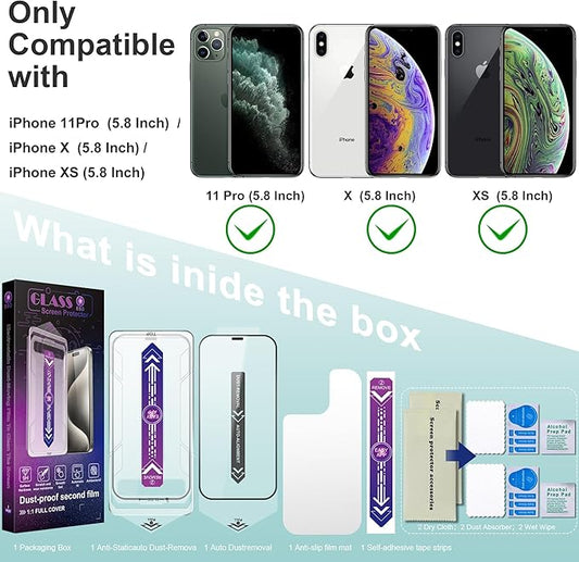 2 Pack Screen Protector Tempered Glass for iPhone 11 Pro and iPhone XS/X 5.8-Inch, Auto Dust Removal, No Bubbles, High Definition Clear, Easy Installation