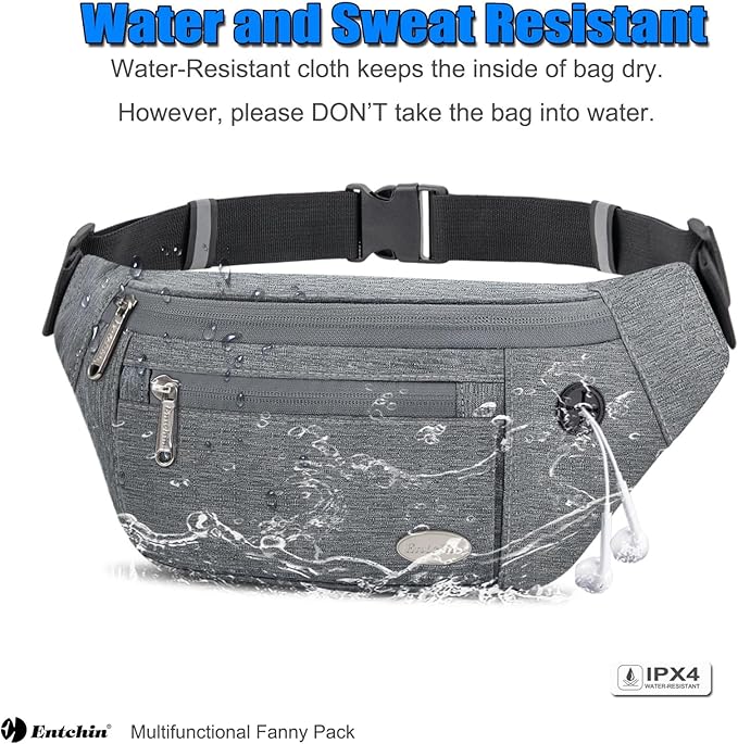 Entchin Fanny Pack for Women Men,Crossbody Belt Bag with 4-Zipper Pockets,Adjustable Waist Bag Pack,One of the Most Popular Travel Essential Gifts for Walking,Traveling,Cycling