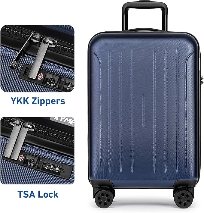 KYME Suitcase Hardshell With Double Spinner Wheels, PC+ABS TSA Lock Travel Luggage (Navy Blue, 20" Carry On)