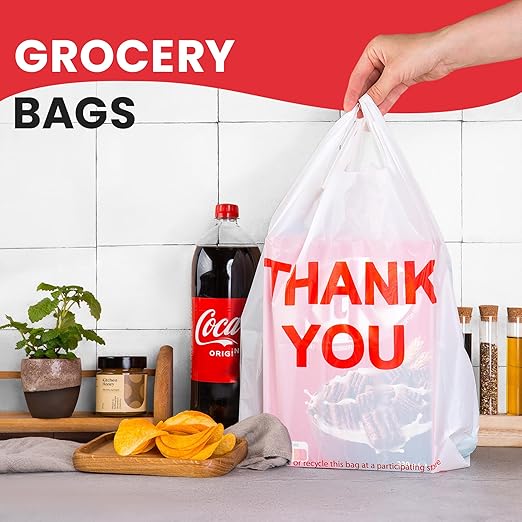 Grocery Plastic Bags White (11"x6"x21") Store Bags 300 Count