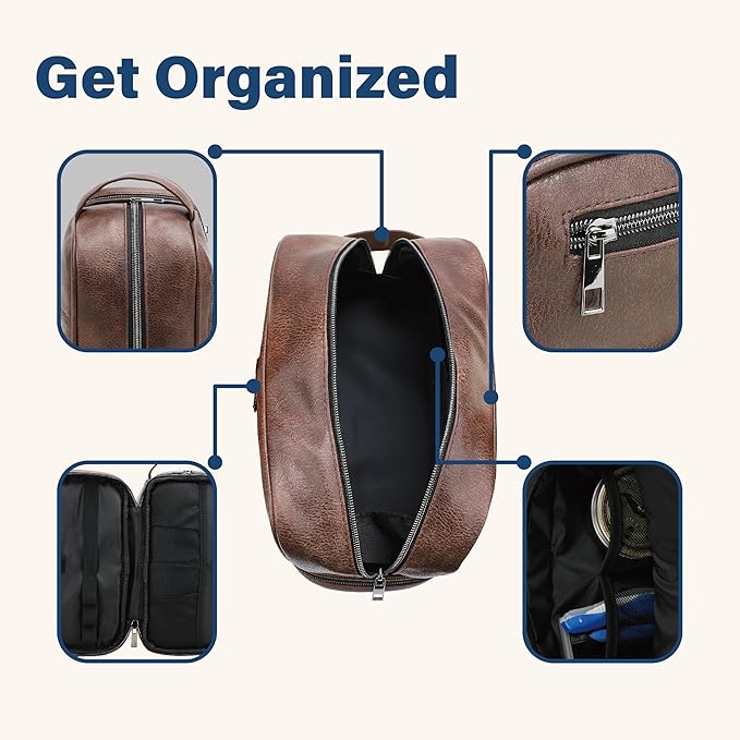 emissary Leather Men's Travel Toiletry Bag, Water Resistant Travel Bathroom Bag Men's Shaving Kit, Valentines Day Gifts for Men, Travel Kit Small Bags for Men, Shaving Bag for Travel Accessories