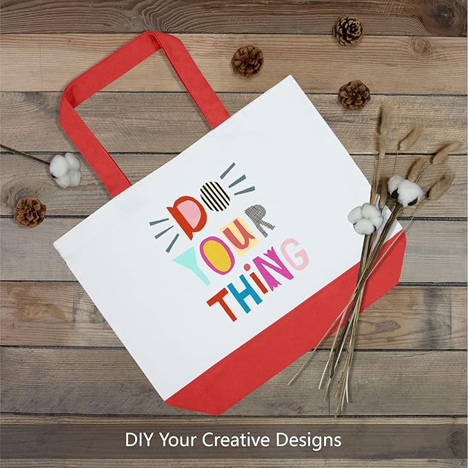 TOPDesign 3-Pack Super Strong Large 12oz Cotton Canvas Tote Bags, Reusable Grocery Shopping Cloth Bags, Fashionable Two-Tone Totes for Crafts, DIY Your Creative Designs