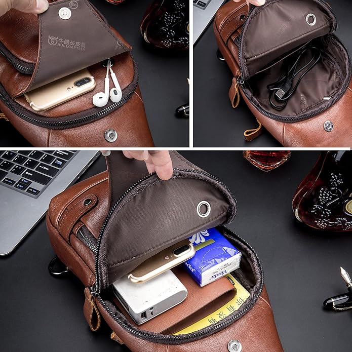 LUKZIJAES Genuine Leather Sling Bag for Men