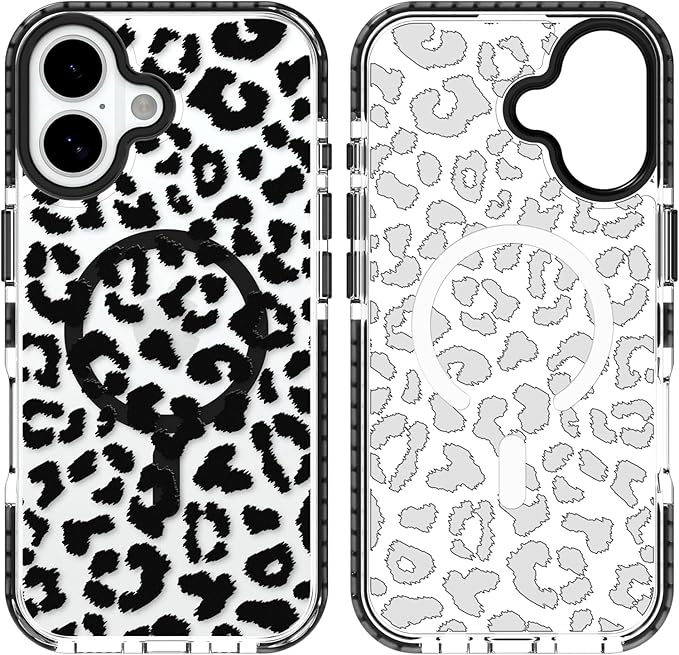 SAKUULO Magnetic for iPhone 17 Case with Screen Protector [Compatible with MagSafe] Black Leopard Print Pattern Wireless Charge Strengthen Protection Cover Black Leopard (6.1")