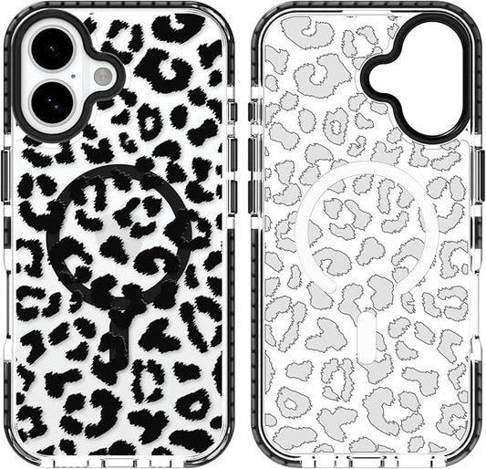 SAKUULO Magnetic for iPhone 17 Case with Screen Protector [Compatible with MagSafe] Black Leopard Print Pattern Wireless Charge Strengthen Protection Cover Black Leopard (6.1")