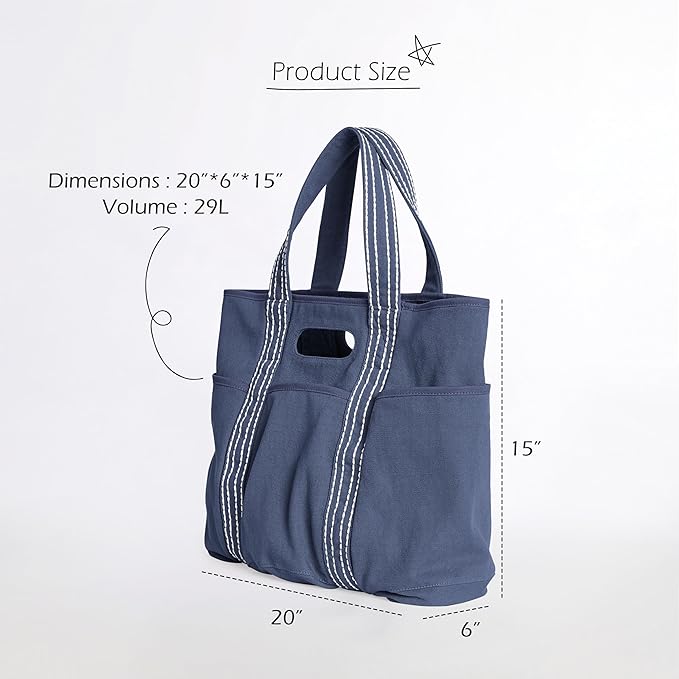 ODODOS 29L Oversized Canvas Tote Bag Large Capacity Open Top Shoulder Bags for Gym Workout Shopping Beach Travel