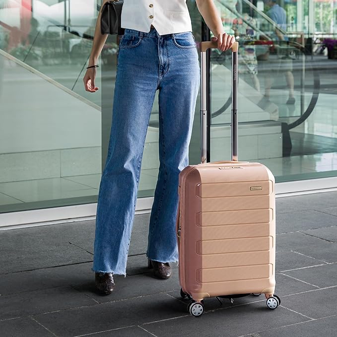 Traveler's Choice Pagosa Indestructible Hardshell Expandable Spinner Luggage, Latte Beige, 22-Inch Carry-on