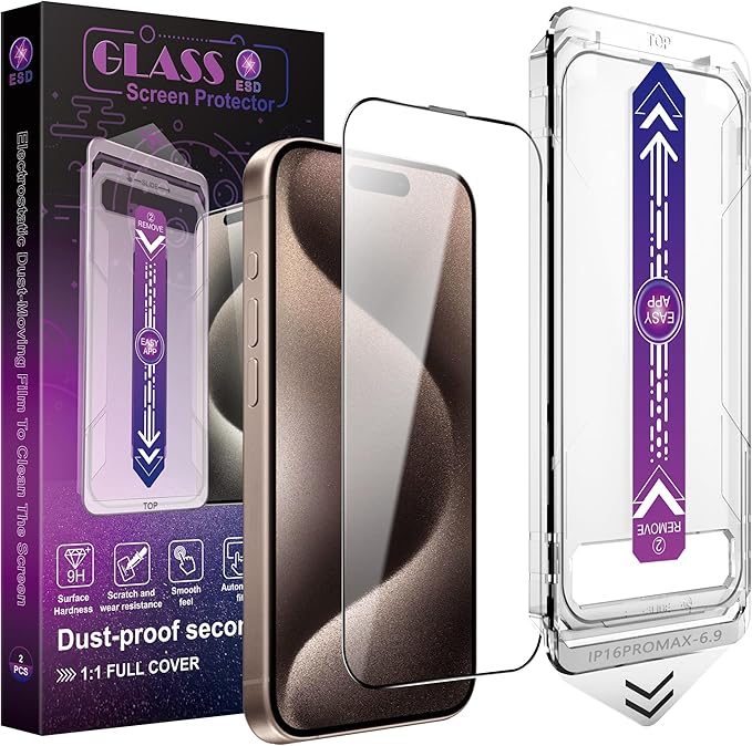 CHISHA 2-Pack Screen Protector Tempered Glass for iPhone 16 Pro Max 6.9-Inch, Auto Dust Removal, No Bubbles, High Definition Clear, Easy Installation