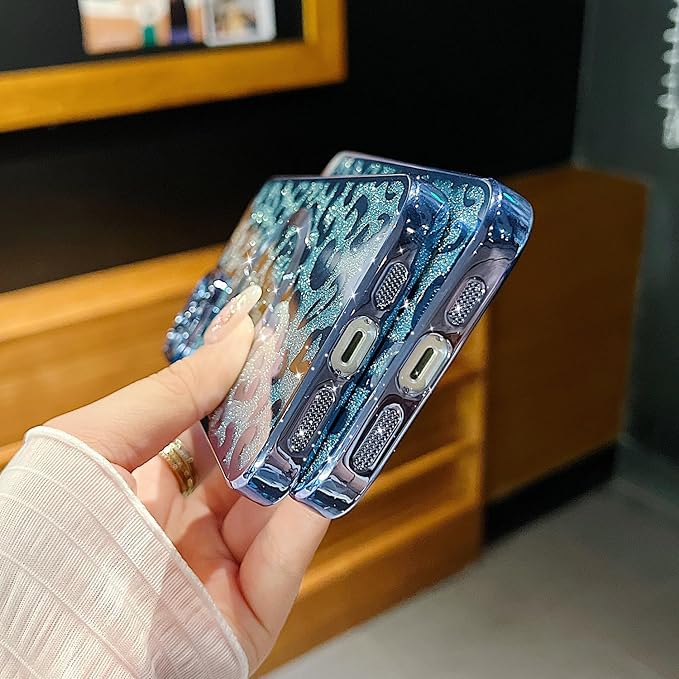 for iPhone 15 Plus Case Magnetic,Soft Cute Luxury Leopard Cheetah Pattern Plating Glitter Bling Phone Case Compatible with MagSafe Clear Shockproof Back Cover for Women Girl 6.7"-Blue