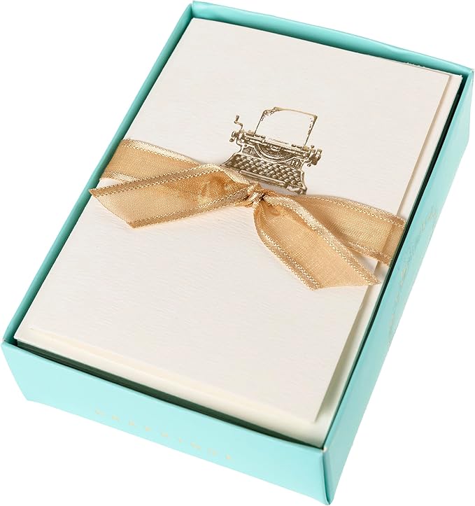 Graphique Typewriter Cards, Pack of 10 Cards with Envelopes, All Occasion Greetings, Blank Inside, Gold Foil Embossing, La Petite Press Collection Boxed Set, 3.25" x 4.75"