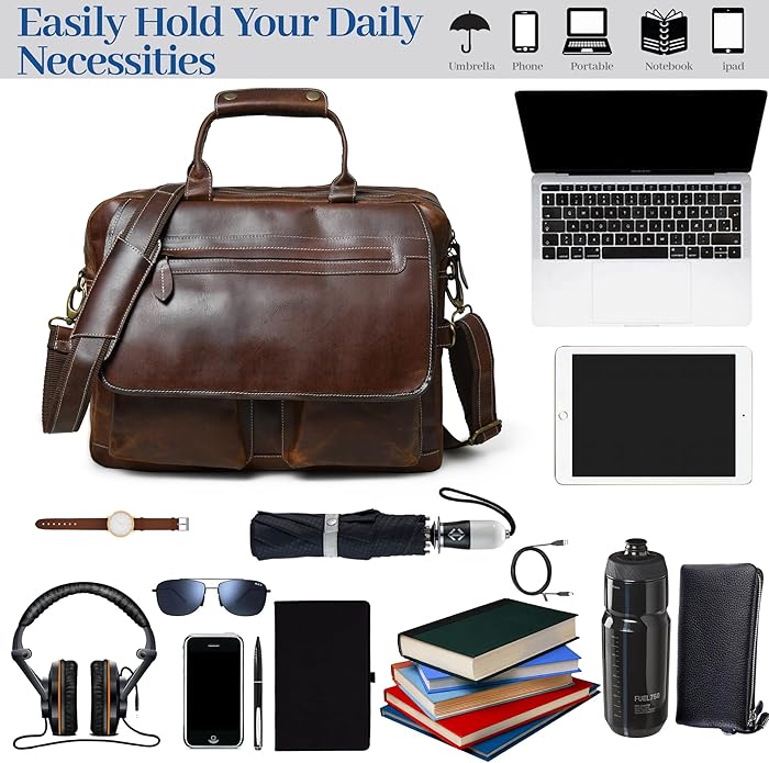 Messenger Bag For Men, 16 Inch Laptop Bag, Vintage Handmade Laptop Briefcase and Shoulder Bag for Men, Business Leather Satchel Bag for Office, Work, and Travel :