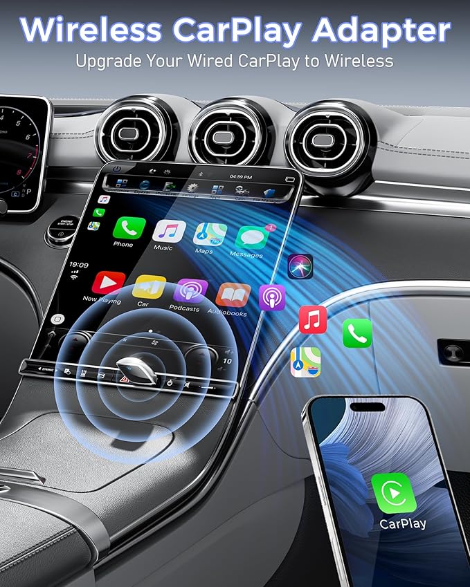 Wireless CarPlay Adapter 2025 Upgrade, Mini USB Design Converts Wired Car Play to Wireless, Plug and Play, Ultra-Low Latency Fast Stable Connection Compatible with iPhone 6+(Silver)