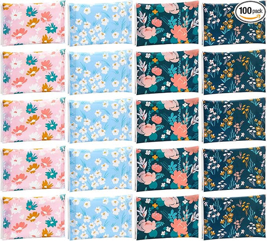 PerKoop 100 Pack Pocket Tissues Travel Slim Packs Small Facial Tissues Wallet Size Toilet Paper for Travel Guest Wedding Supplies, 4 Styles(Country Floral)