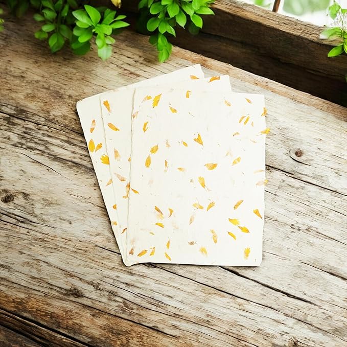 Handmade Lokta Laser and Inkjet Printer Paper with Deckle Edge 8.5x11 Inch Vintage Decorative Specialty Printing Paper (25 Sheets, Marigold)